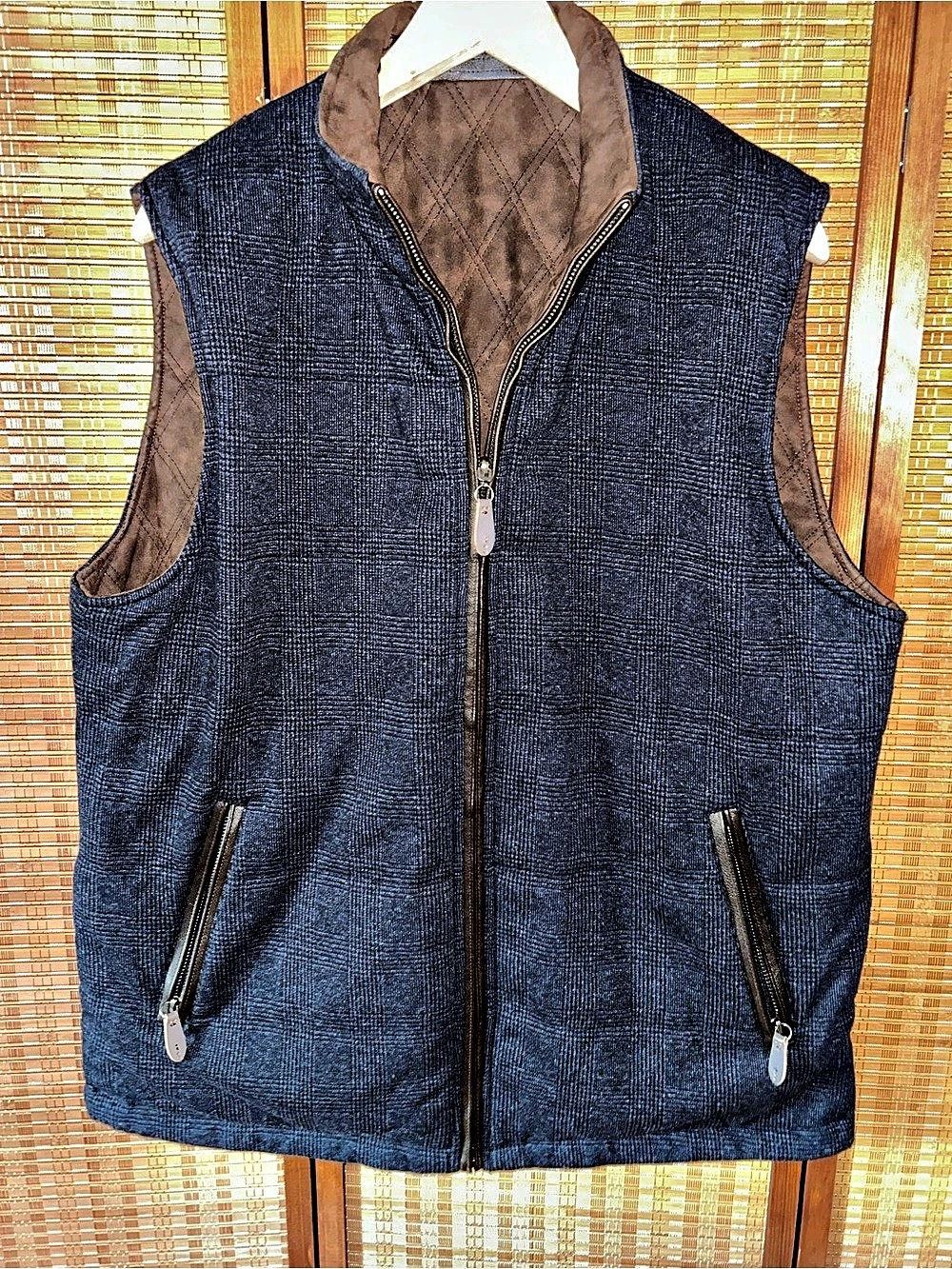 Johnston & Murphy Quilted Reversible Vest in Blue & Brown XL